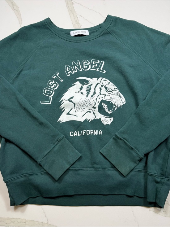 Daydreamer Tops - Daydreamer Forest Green 'Lost Angel' Tiger Crewneck Sweatshirt